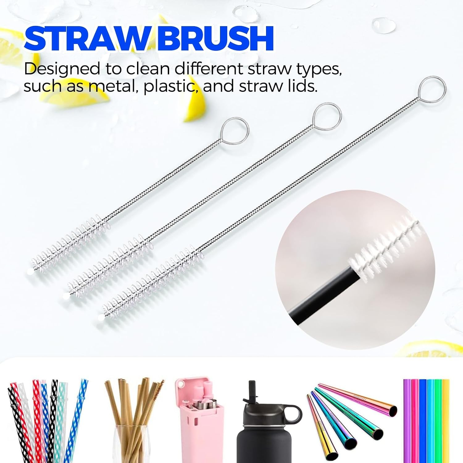 Holikme 6-Pack Dish Brush Set: Bottle, Pan, Straw Brushes – Black