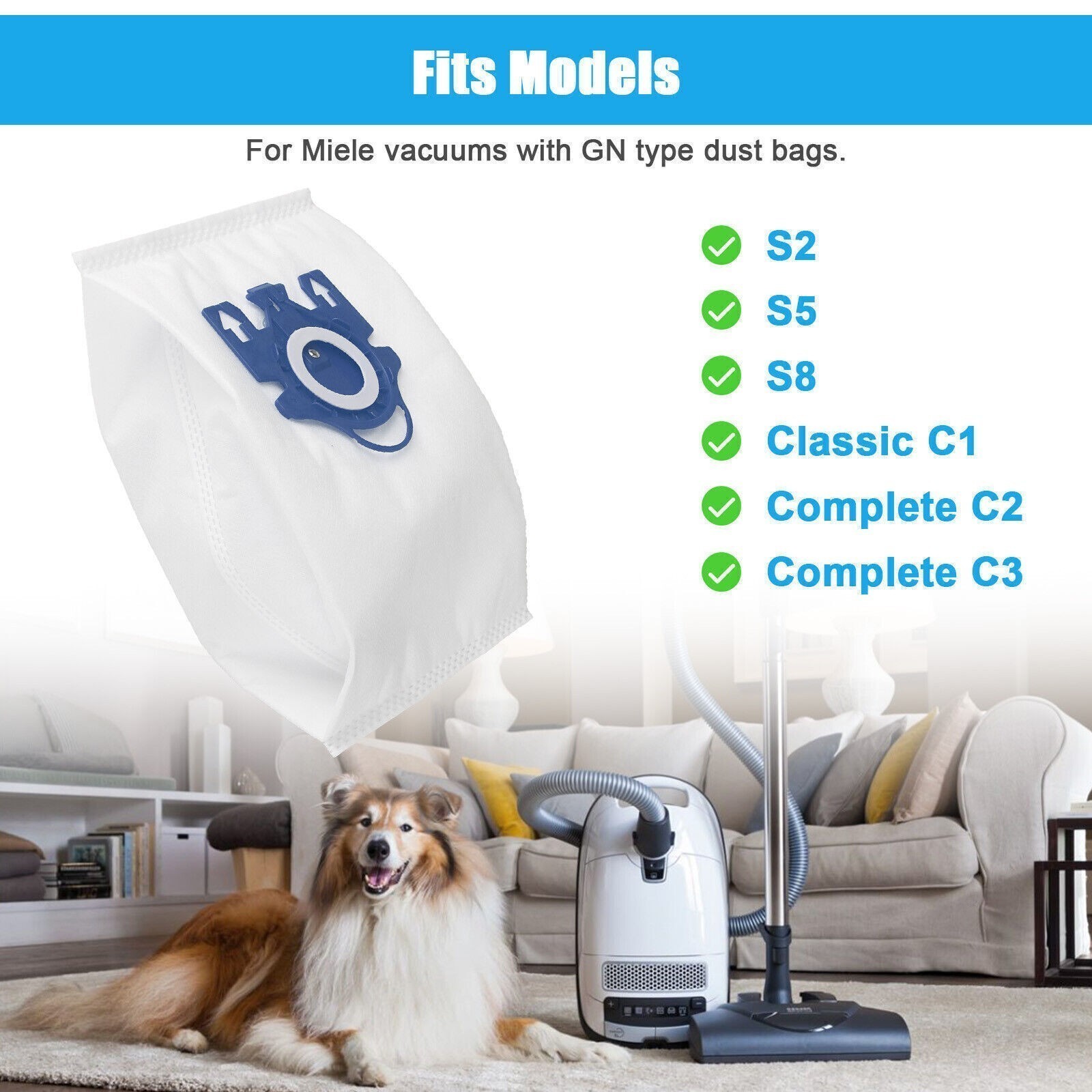 16 Pack Miele AirClean 3D GN Vacuum Cleaner Bags for Miele Vacuum Classic C1
