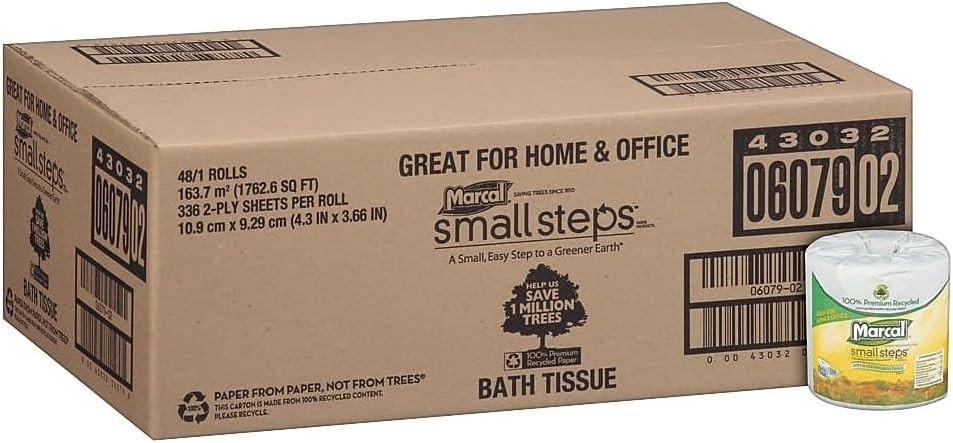 Standard Bathroom Tissue White 100% Recycled Fiber 4″ L x 3.5″ W | 48 Roll/Case