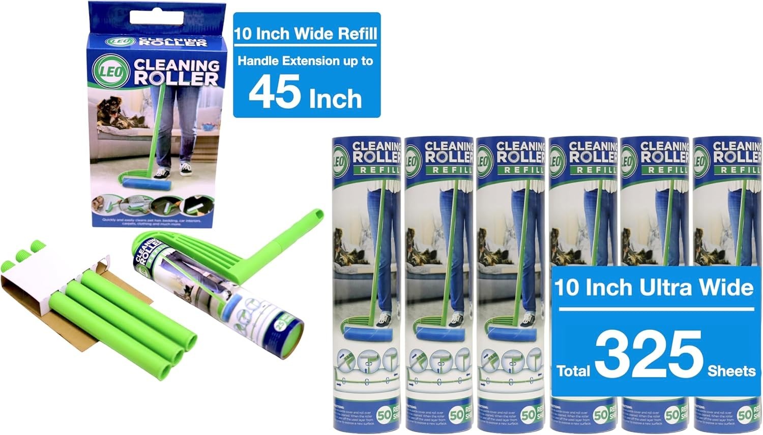 Leo Cleaning Big Lint Roller 3 / 6 Roll of Refill Pet Hair Removal Floor Roller