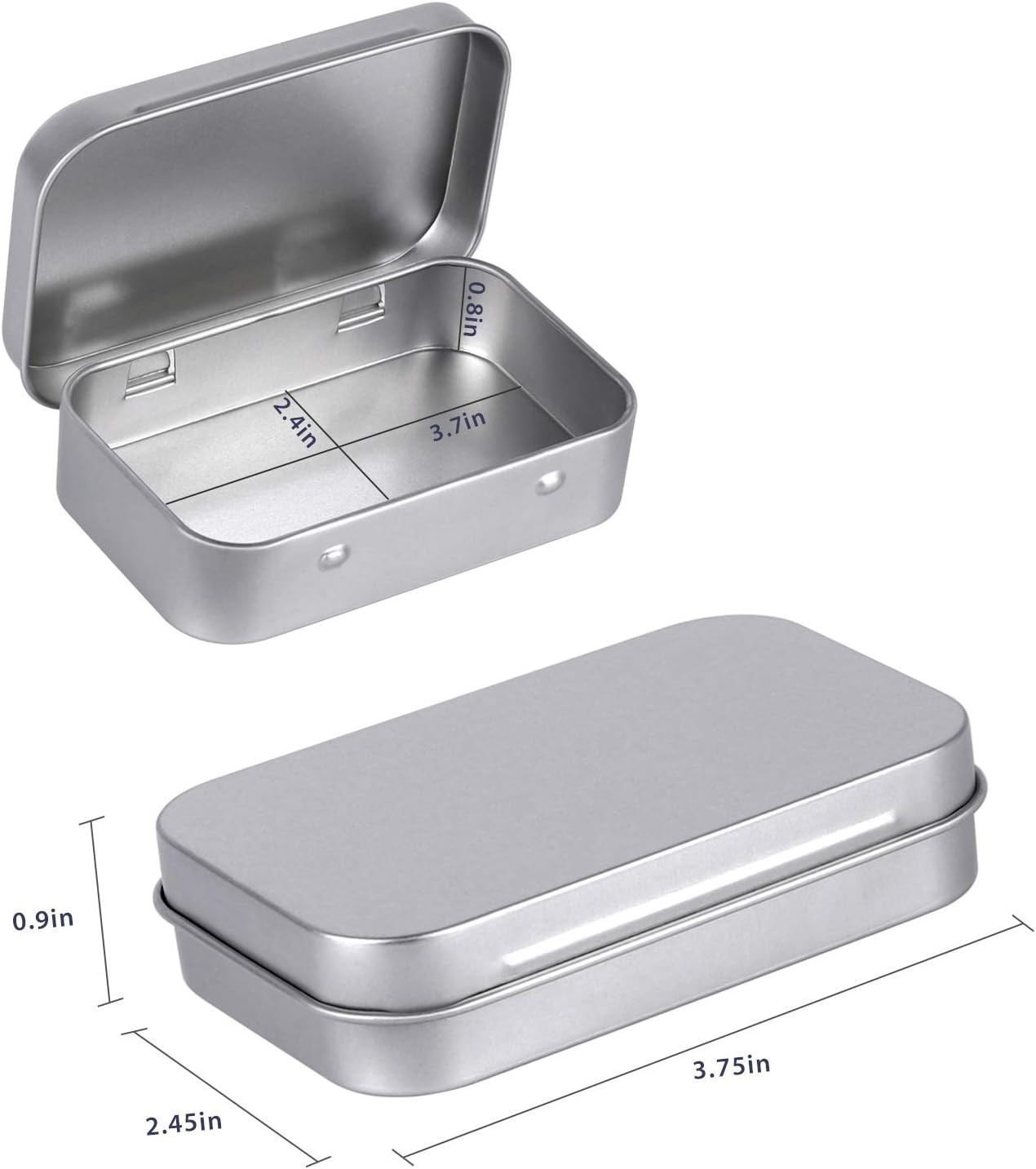 Metal Rectangular Empty Hinged Tins, Pack of 40, Silver | Mini Portable Box Smal