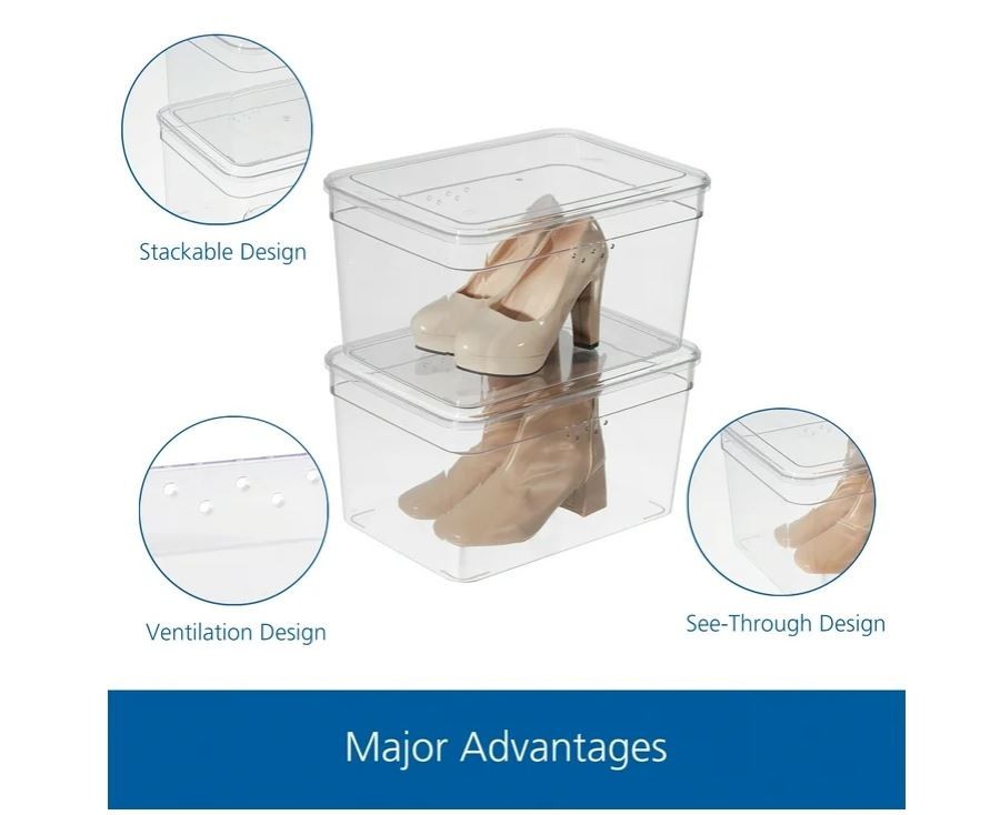 Mainstays Clear Glossy One Tier Extra Tall Shoe Box with Lid, Adult Size