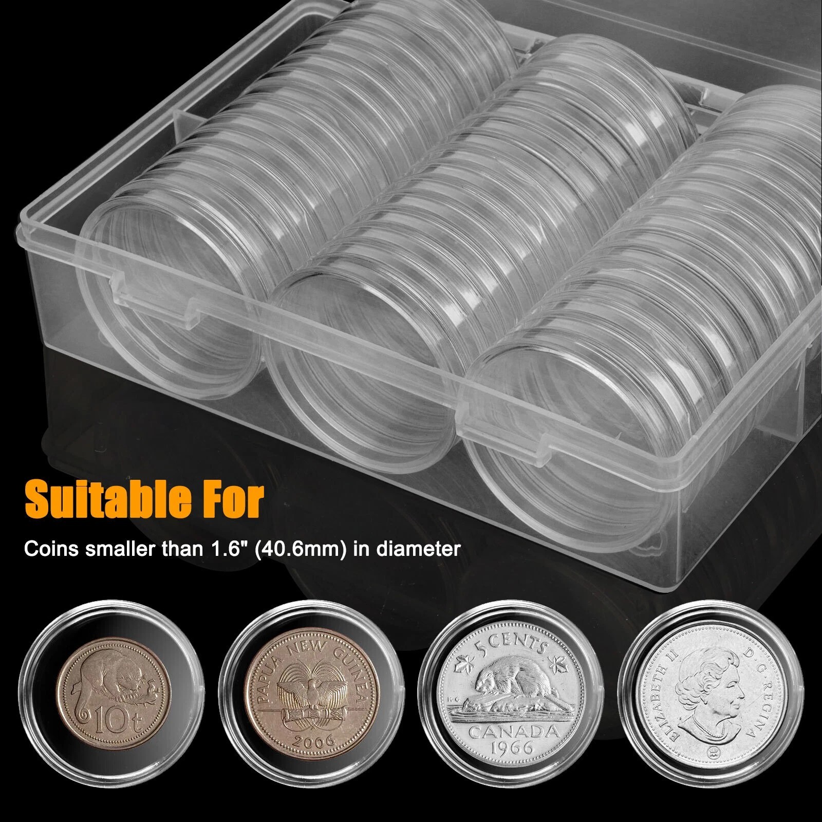 50pcs 40mm Clear Coin Capsules For Morgan Silver Dollar Half Dollar Coins USA