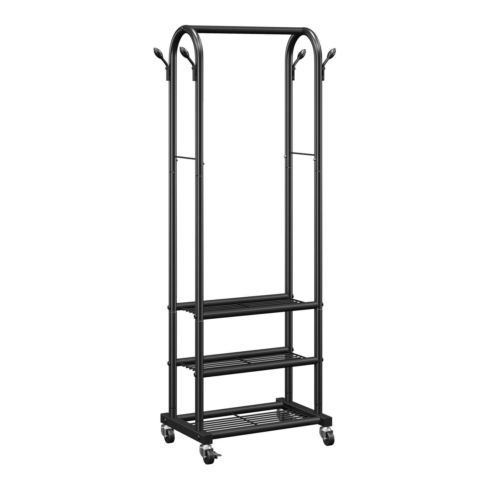 Uimoso Rolling Garment Rack Clothes Rack 3 Shelves & Hooks with Wheels , 99 lbs