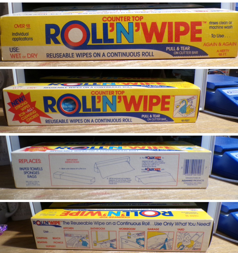 Vtg 80’s Roll ‘N Wipes Cloths Reusable Towels Handi Wipes 18 feet x 11 3/4″ NOS