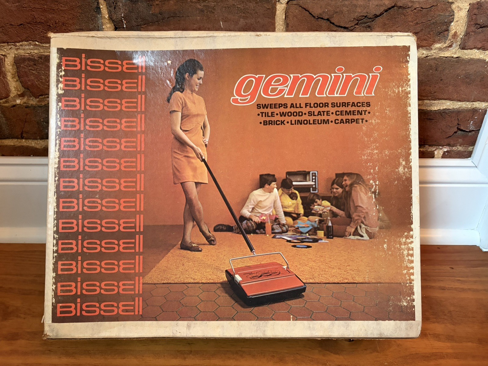 Vintage MCM Bissell Gemini Carpet Floor Manual Push Sweeper Broom Poppy Red
