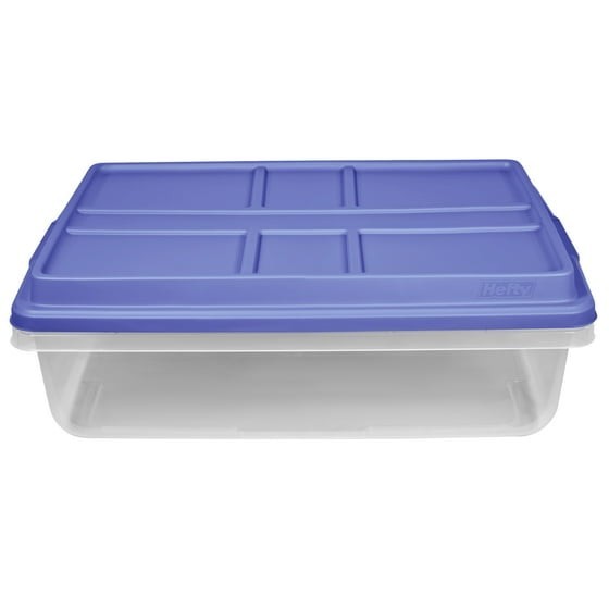 , 40 Quart Clear Storage Bin, Latched Storage Container, with HI-RISE Blue Lid