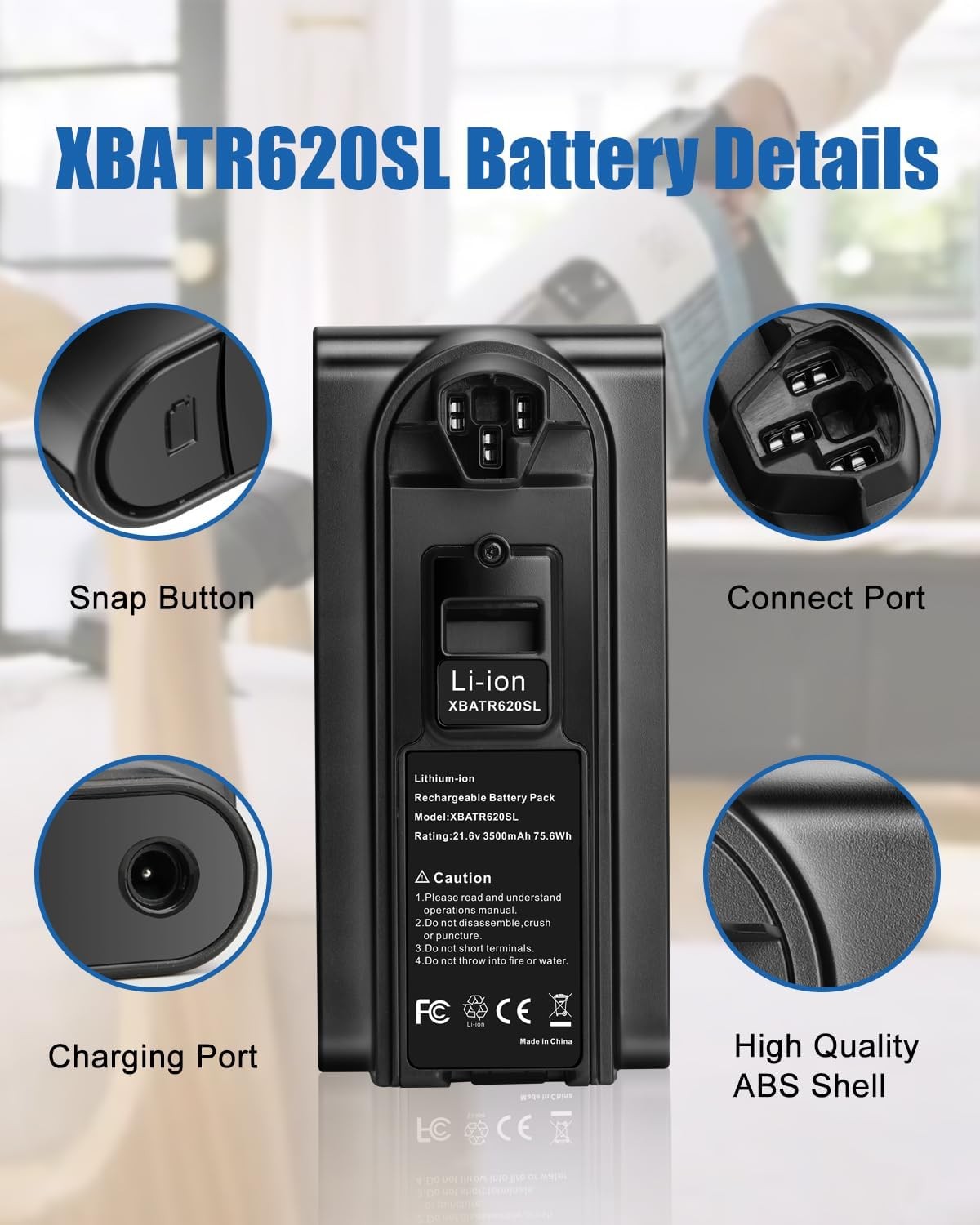 3.5Ah 21.6V Vacuum Battery Replacement for Shark XBATR620SL Battery Compatible