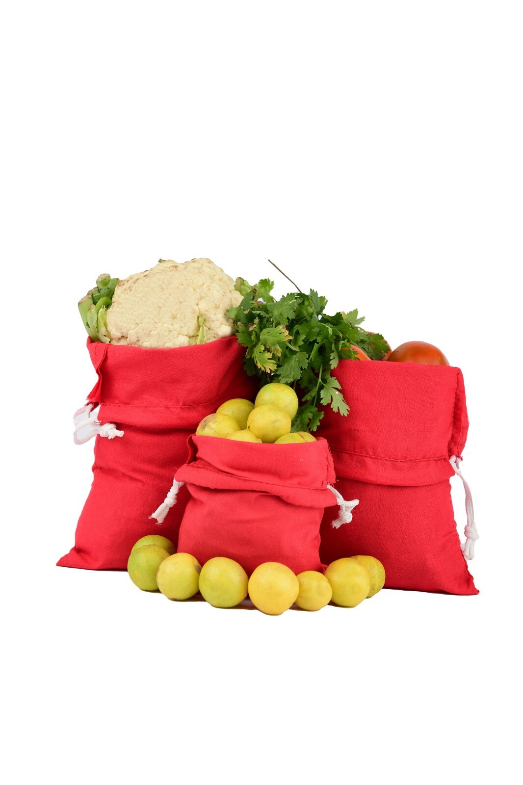 Red Cotton Reusable Produce Muslin Bags –Multipurpose Christmas Holiday Bag Sack