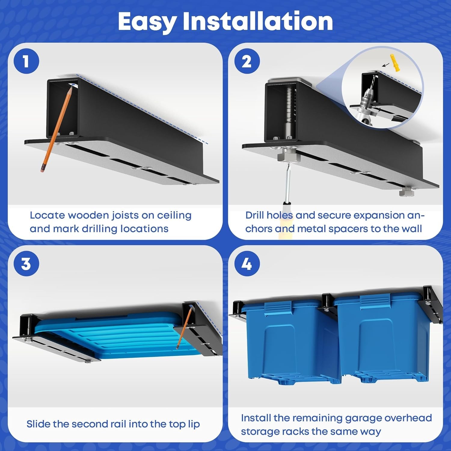 Garage Ceiling Storage Rack Heavy Duty Metal Overhead Organizer for Tote Bins