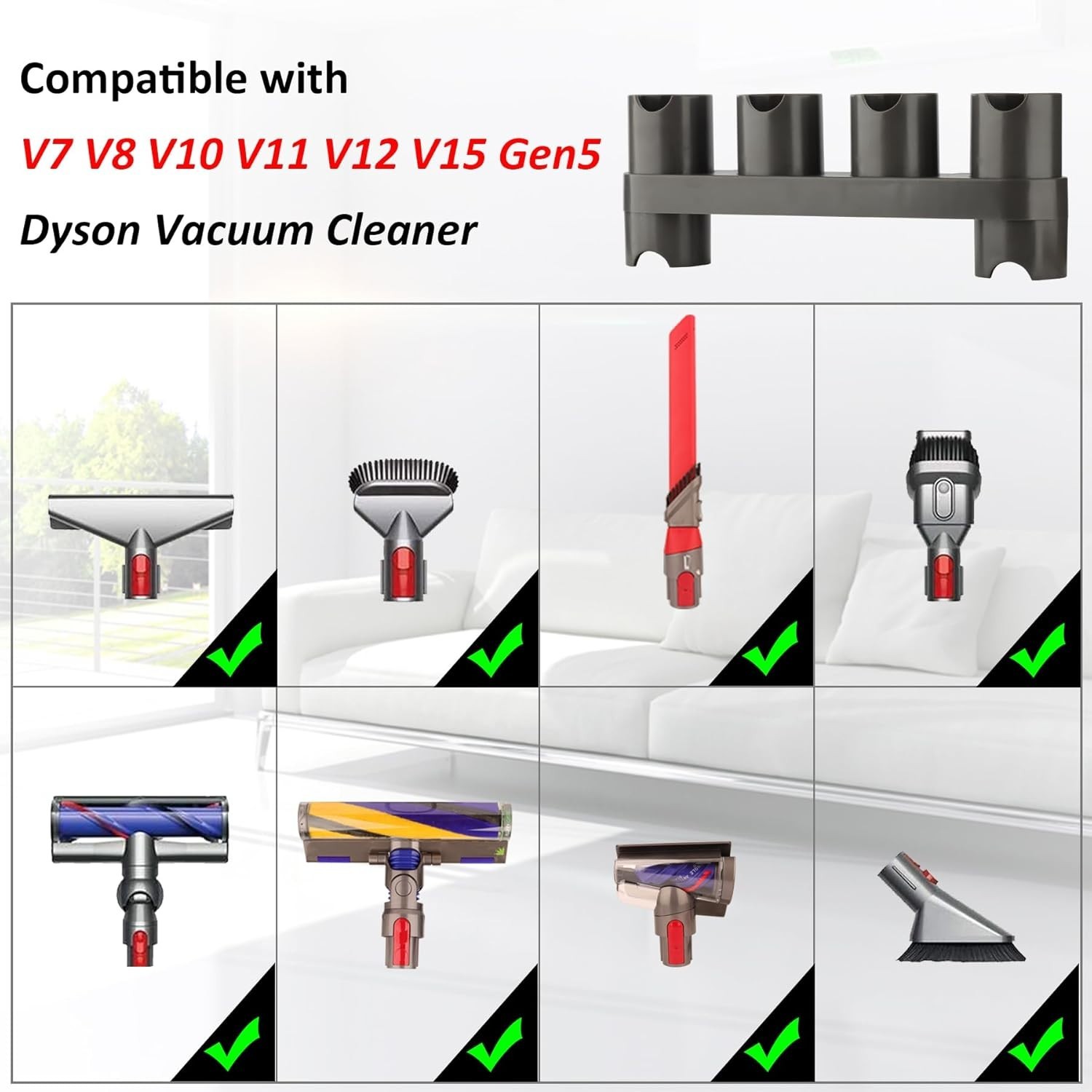 Wall-Mounted Organizer for Dyson V15 V12 V11 V10 V8 V7 – 6 Storage Sockets