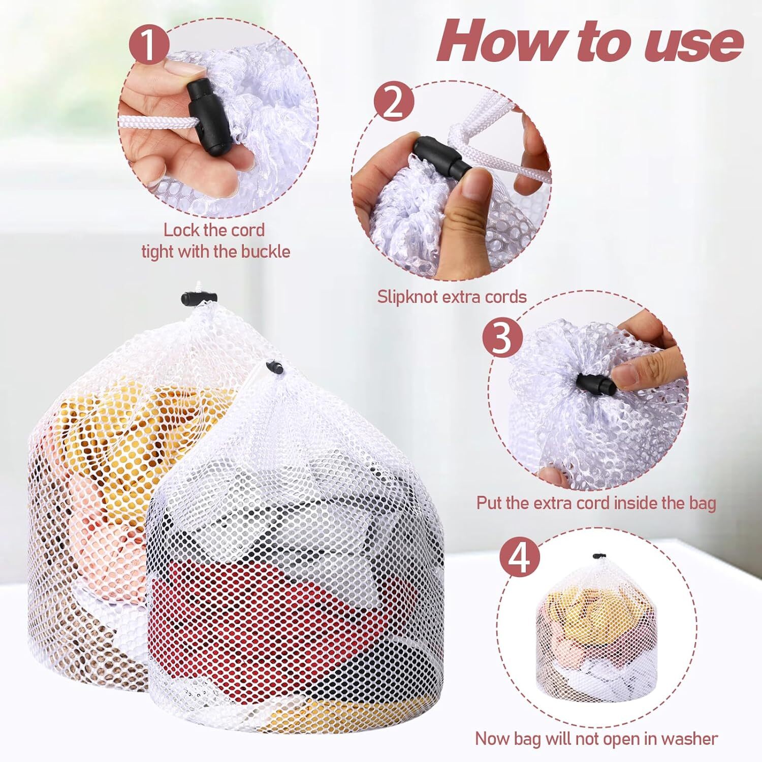 3×Heavy Duty Large Mesh Net Wash Clothes Laundry Bag With Drawstring Top Closure