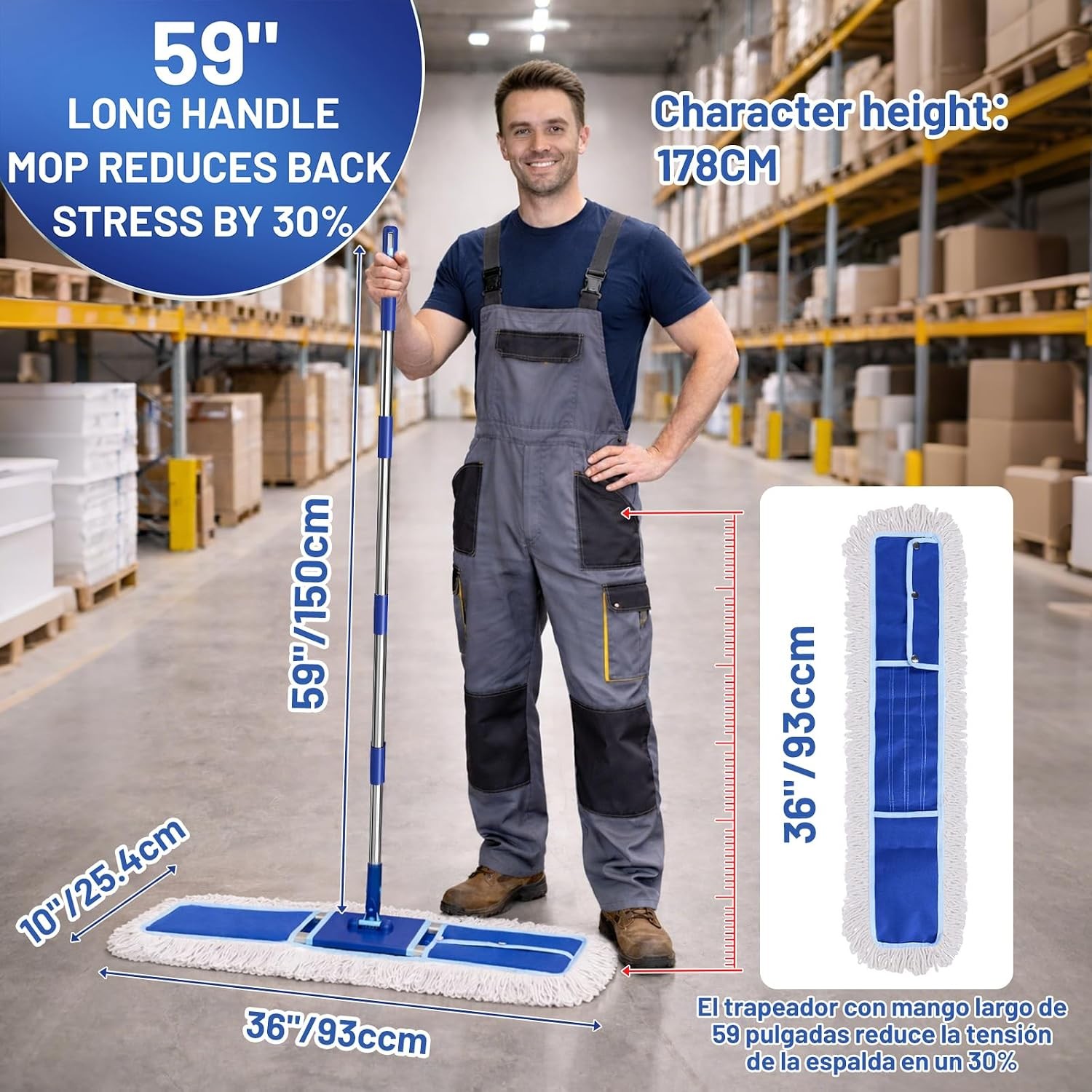 🧹36″ Commercial Dust Mop Industrial Hardwood Floor Broom Blue🏢