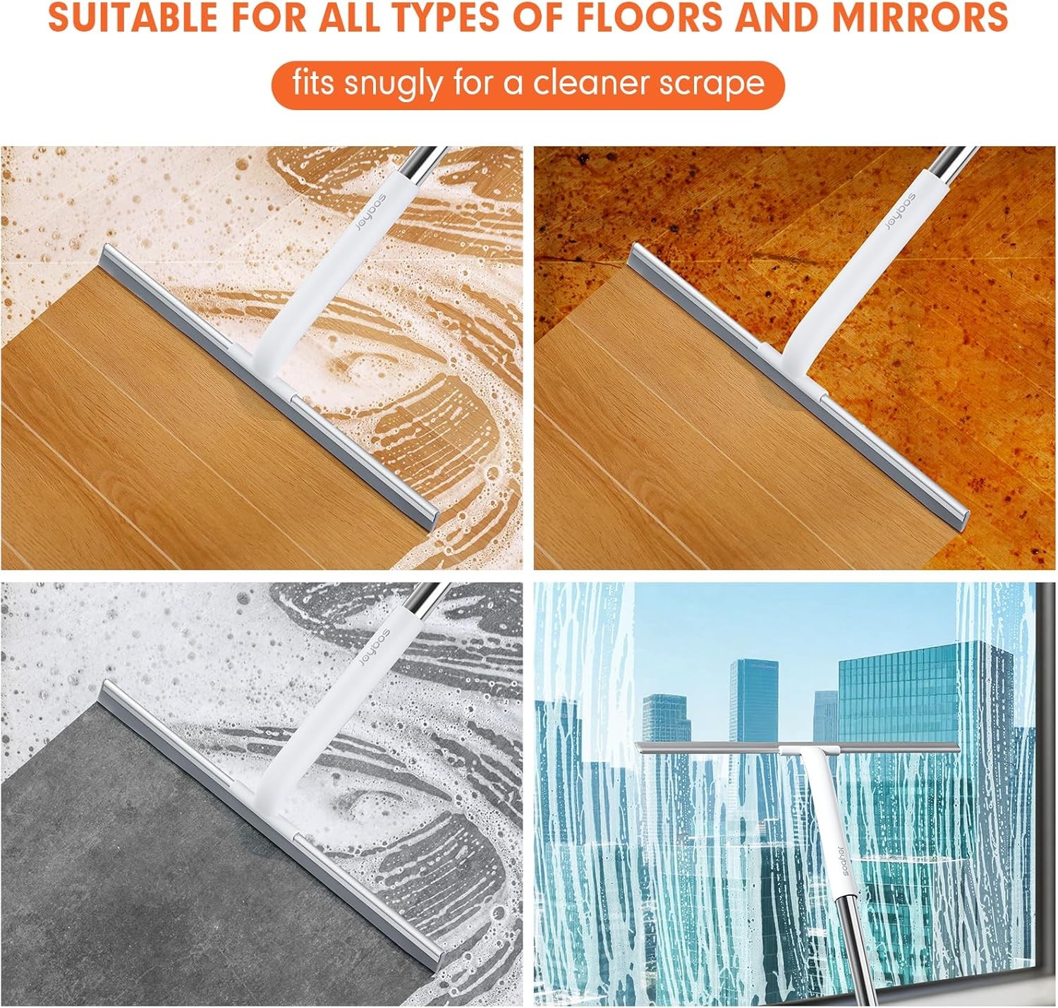 Rubber Floor Squeegee for Smooth Surface Concrete Floor, Tile Floor, Heavy Duty