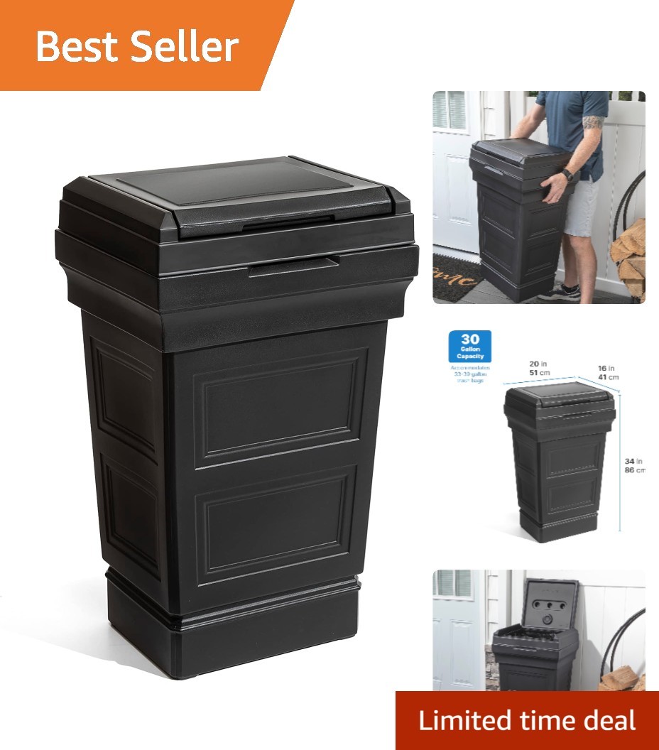 Elegant Onyx Black Trash Can, 39 Gallons – Indoor/Outdoor Use, Removable Lid