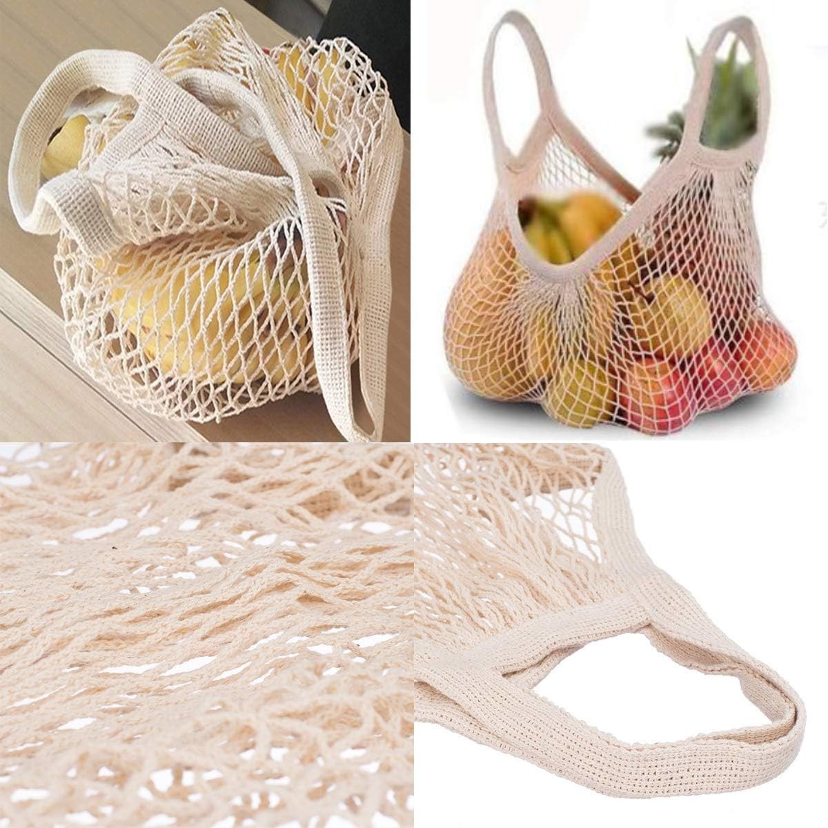 Stylish Beige Cotton Mesh Bags with Drawstring – Perfect for Sustainable Living