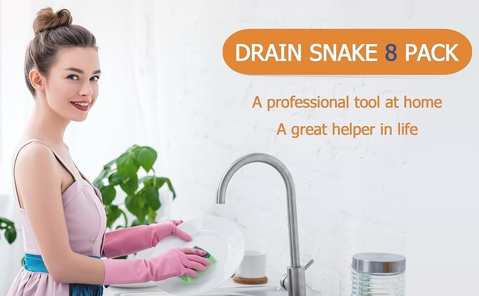 8 Pack 25inch Drain Snake Clog Remover, Drain Hair Remover, Sink Snake Drain …