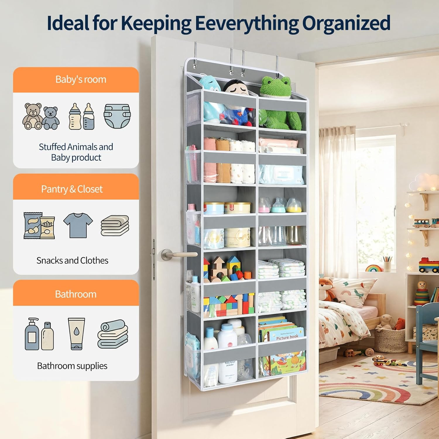 over the Door Organizer, 5 Tier Extra Large behind Door Storage of 10 Compartmen