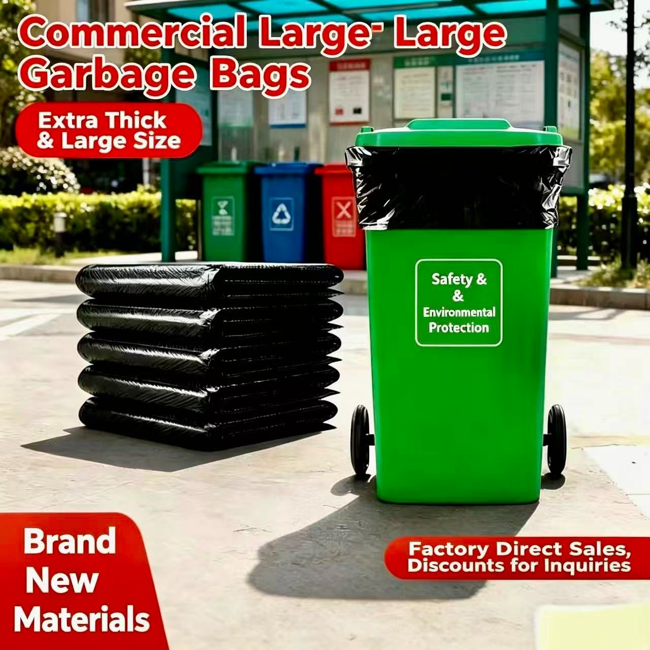 100pcs Virgin Black Garbage Bags Extra Thick Durable Anti-Tear 43.3in L 27.5in W