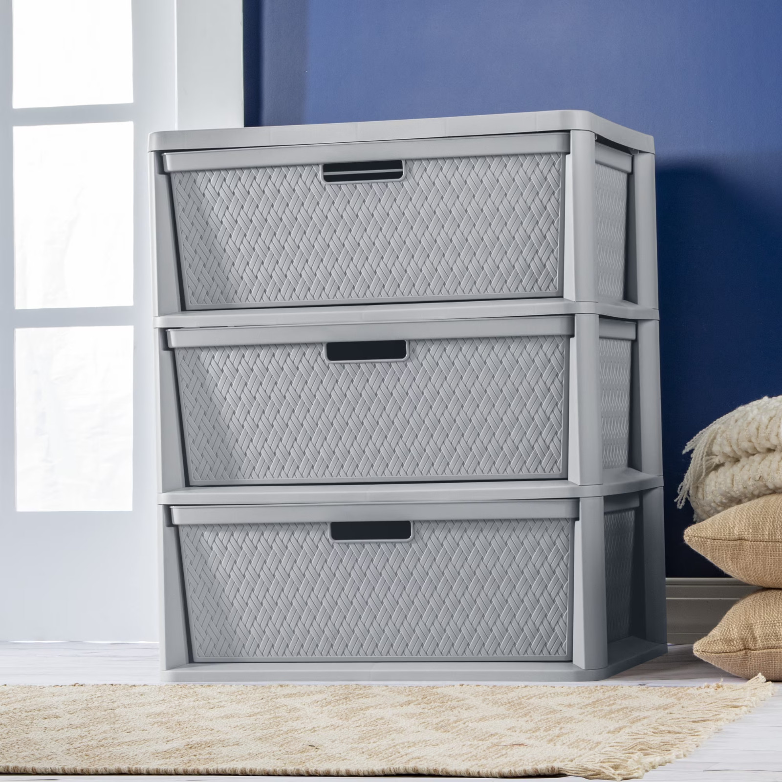 Sterilite Wide 3 Drawer Tower, Plastic Storage Organizer with Removable