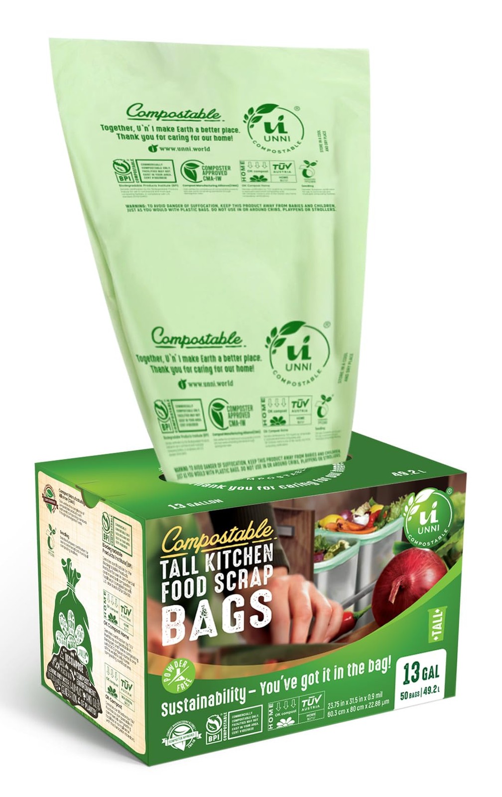 UNNI Compostable Trash Bags, 13 Gallon / 49.2 Liter, 50 Count, Extra Thick 0….