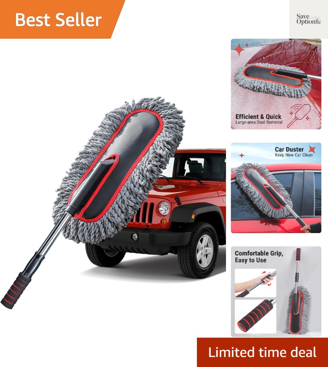 Car Duster, Scratch-Free Microfiber Cleaning Brush, Gray/Red | Extendable Han…