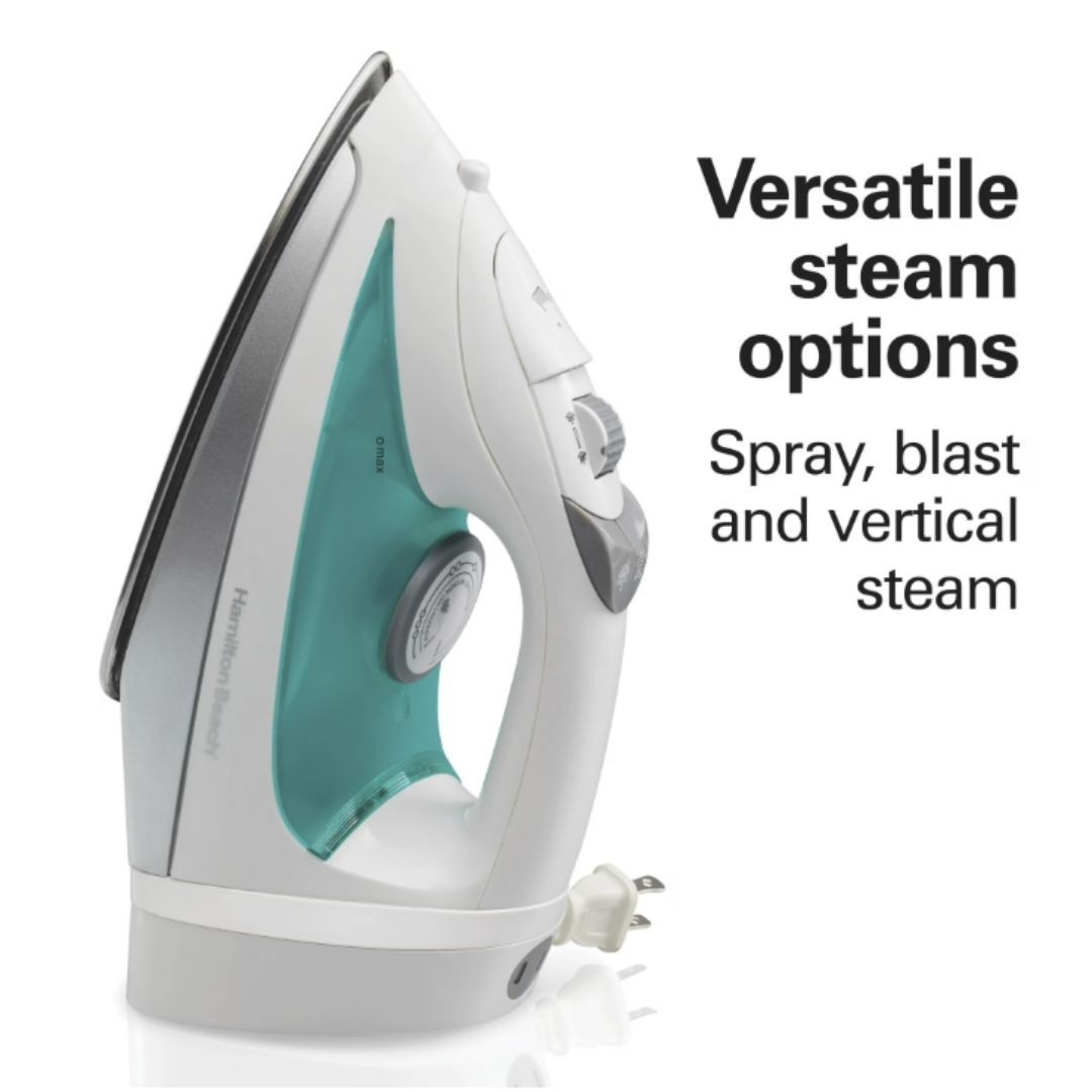 Hamilton Beach Steam Iron for Clothes with Stainless Steel Soleplate, Retractabl