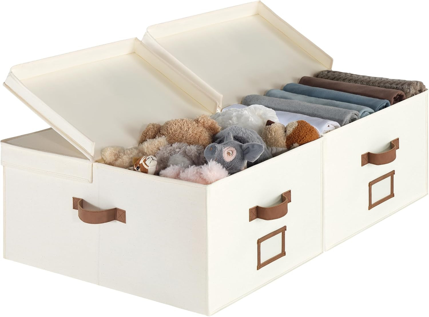 Extra Large Storage Bins with Double-Open Lid, 55L Fabric Baskets with Divider B