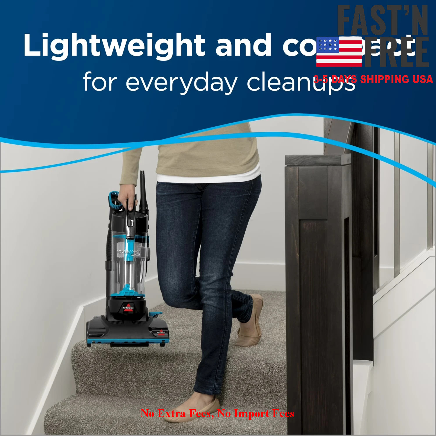 Bissell PowerForce Compact Bagless Upright Vacuum 2112 Lightweight Blue New USA