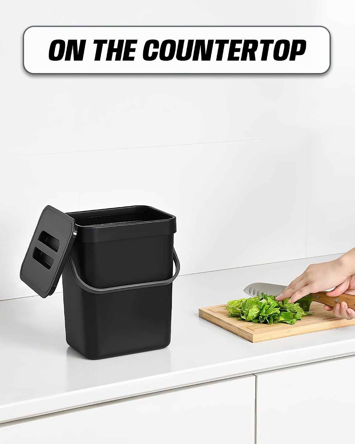 1.3 Gal Kitchen Compost Bin, Hanging Small Trash Can, 5L, Black | With Lid, H…