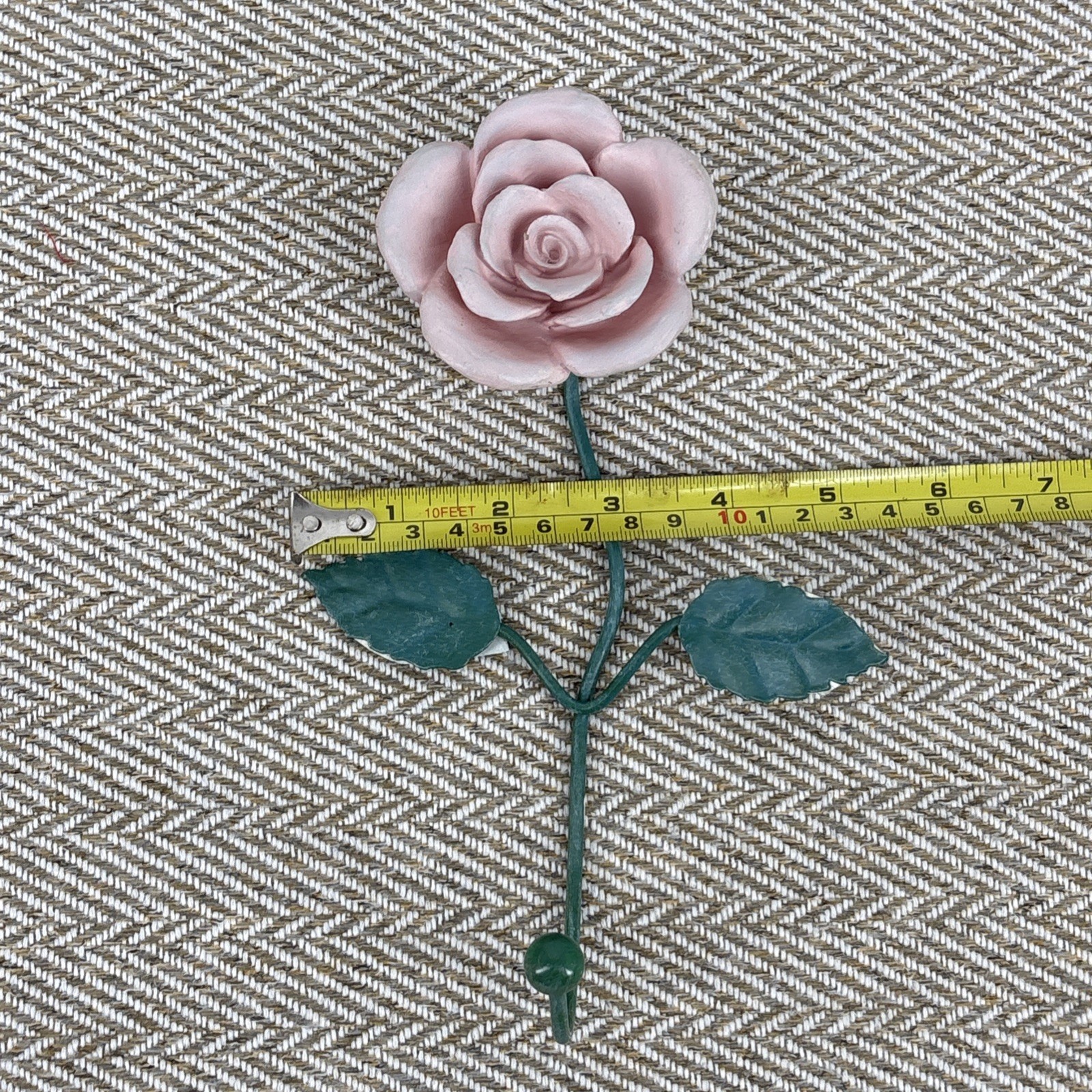 Pink Enameled Rose Wall Hook Shabby Chic French Country Cottagecore 8′