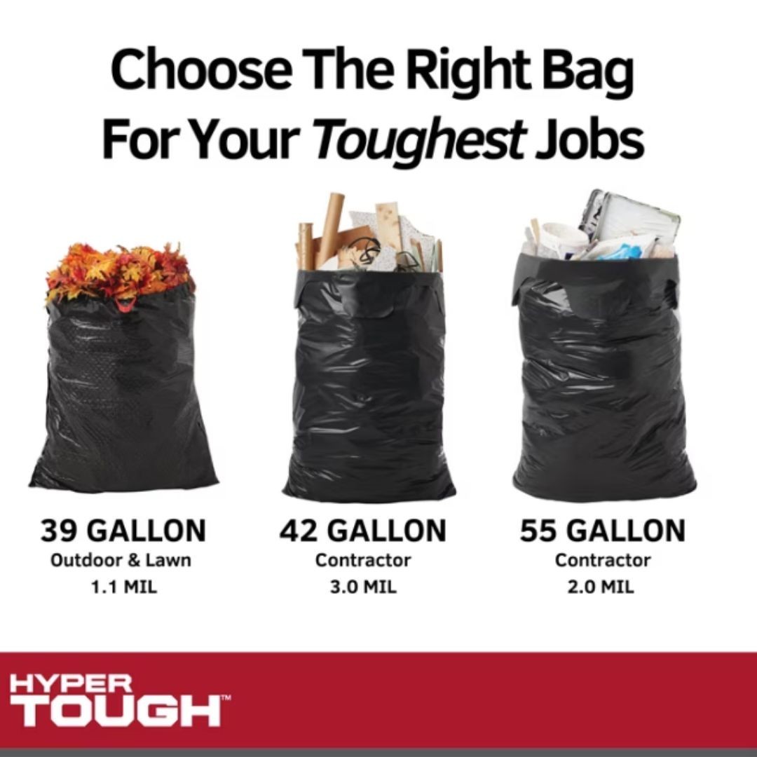 Hyper Tough 55-Gallon Flap Tie Contractor Bags, 2 MIL, 20 Bags