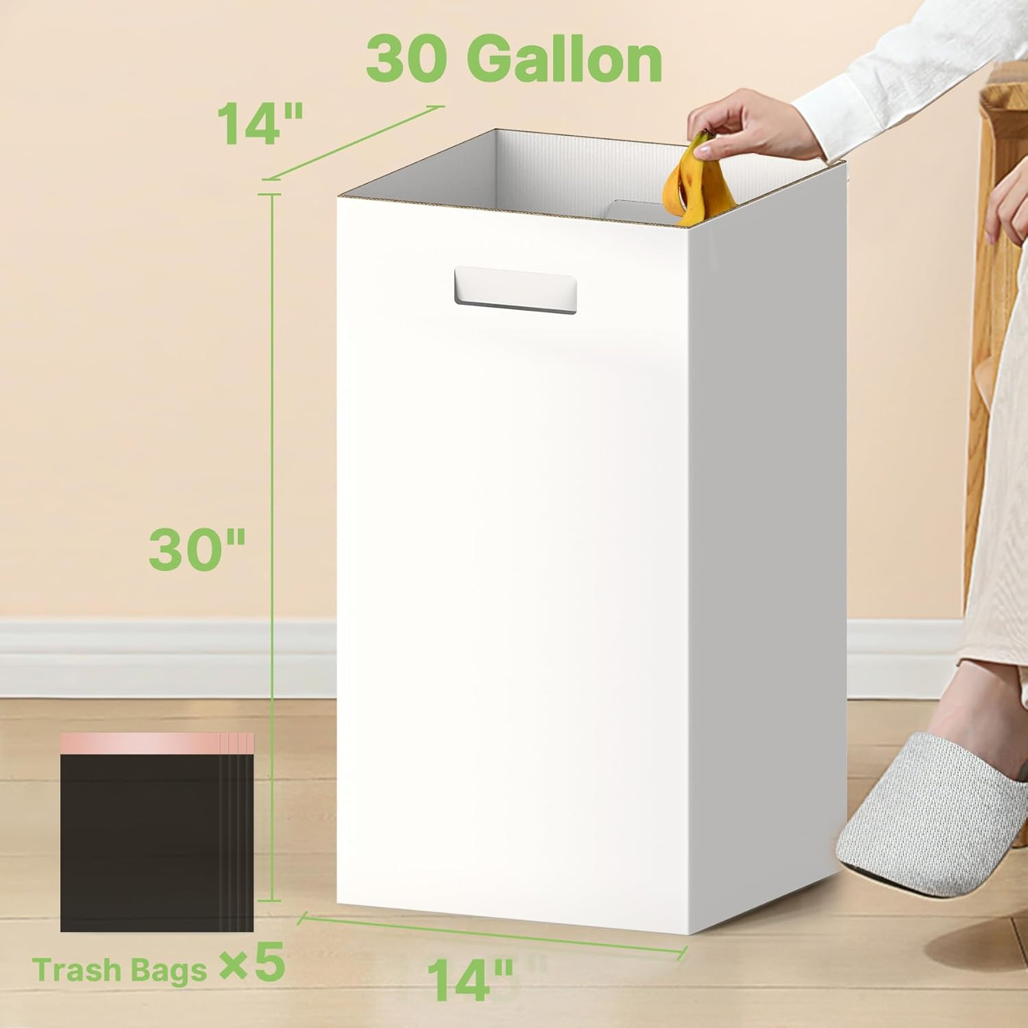 4 Pack 30 Gallon Corrugated Cardboard Disposable Trash Cans, White | 30″H X 14″W
