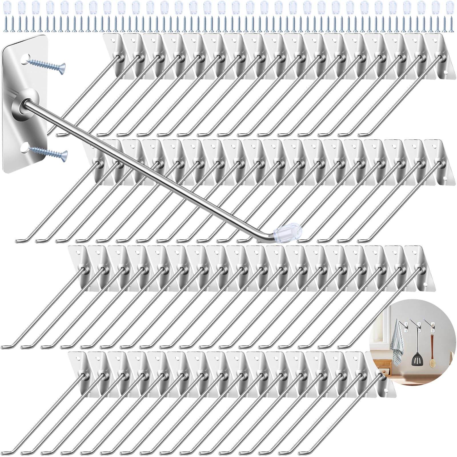 60 Pcs 6″/15CM Stainless Steel Wall Mounted Hook with Rubber Protective Caps …