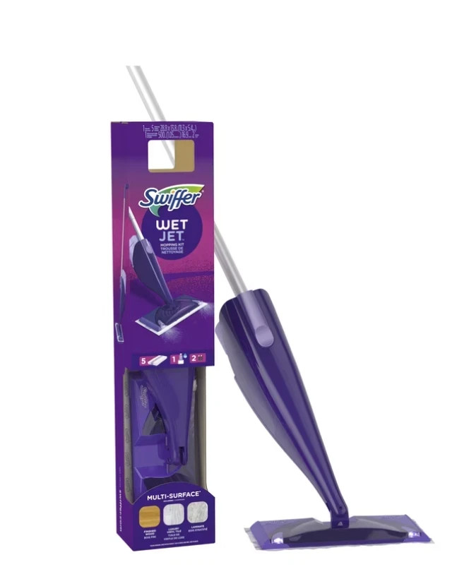 Swiffer Wet Jet with Refill, Unscented, 1 Handle + 1 Solution & 5 Pads + Battery