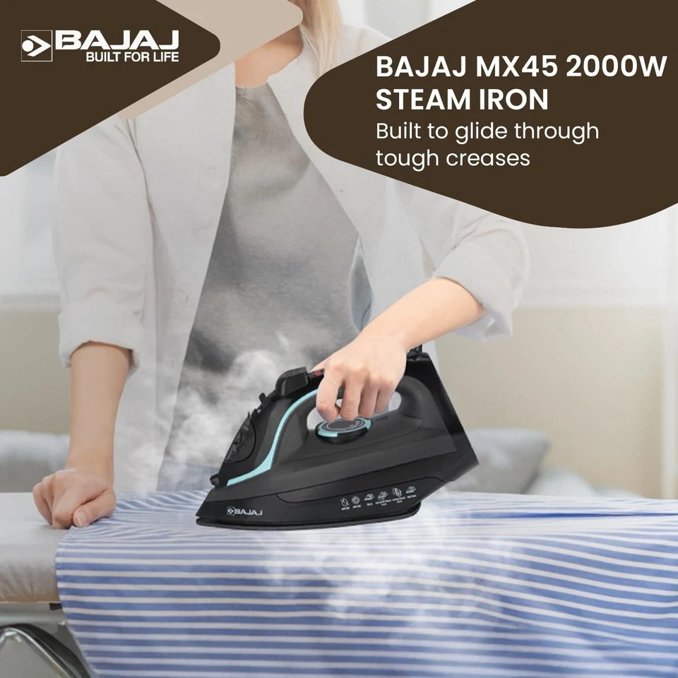 Bajaj MX 45 Steam Aluminium Soleplate Iron 2000 Watts Power For Faster 220V