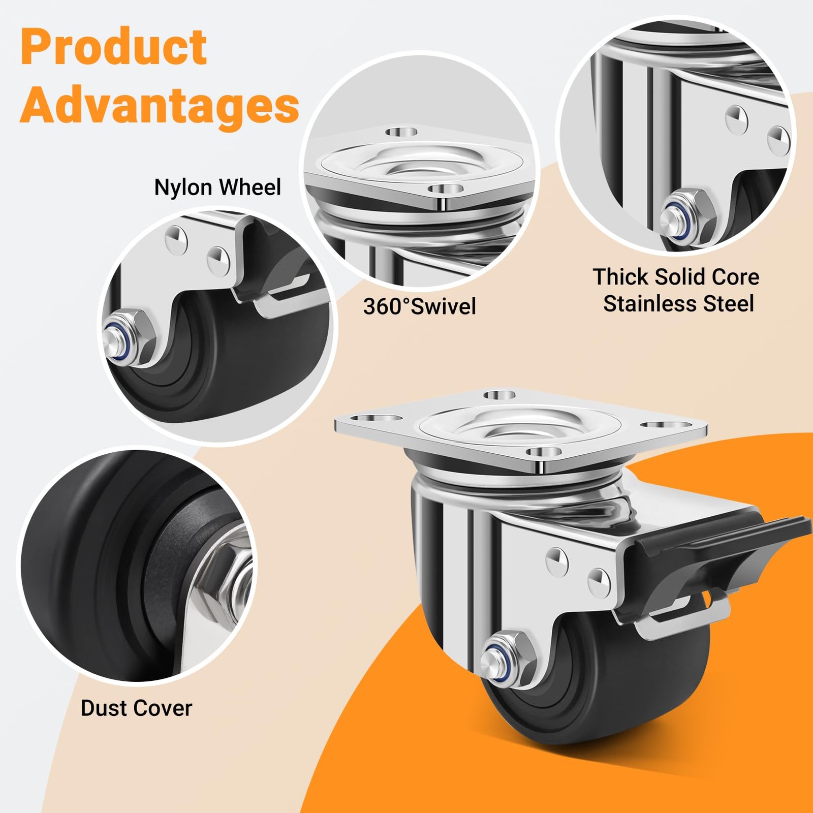 2.5 Inch Low Gravity Casters 3300 Lbs Load Capacity – Heavy Duty Stainless