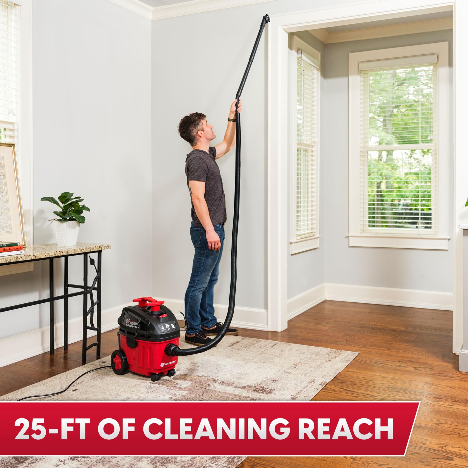 Household Wet Dry Vacuum 4 Gallon 5 Peak HP Powerful Motor 25 Ft Reach
