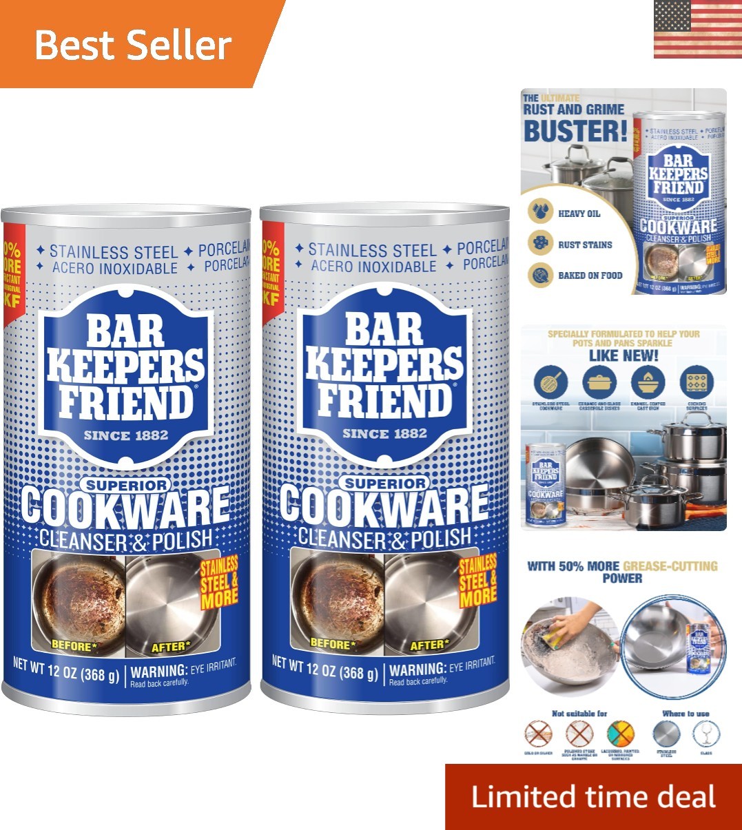 Multi-Surface Stainless Steel Cleaner & Degreaser – 2 x 12 oz for Pots & Pans