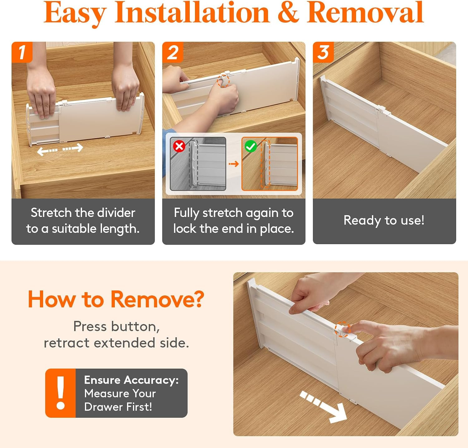 8″ Tall Drawer Dividers, Adjustable Deep Drawer Organizer Clothes | 4 Pack 13.8″