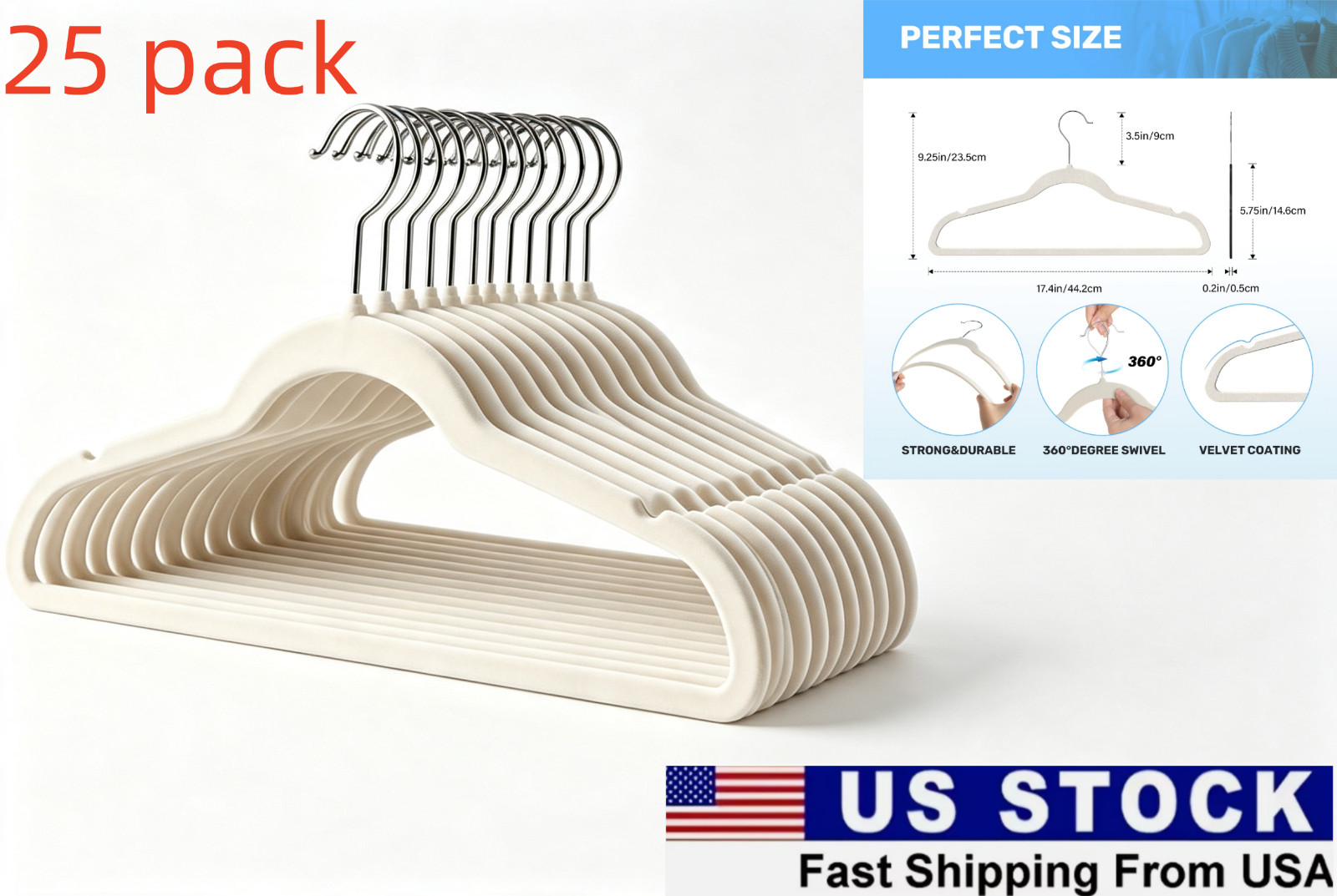 Ivory Velvet Hangers 25-Pack Clothes Garment Closet Organizer