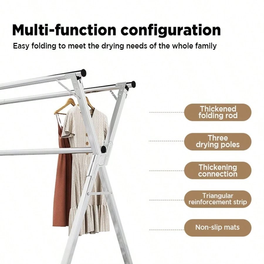 78.7″ Stainless Steel Foldable Clothes Drying Rack Indoor Outdoor