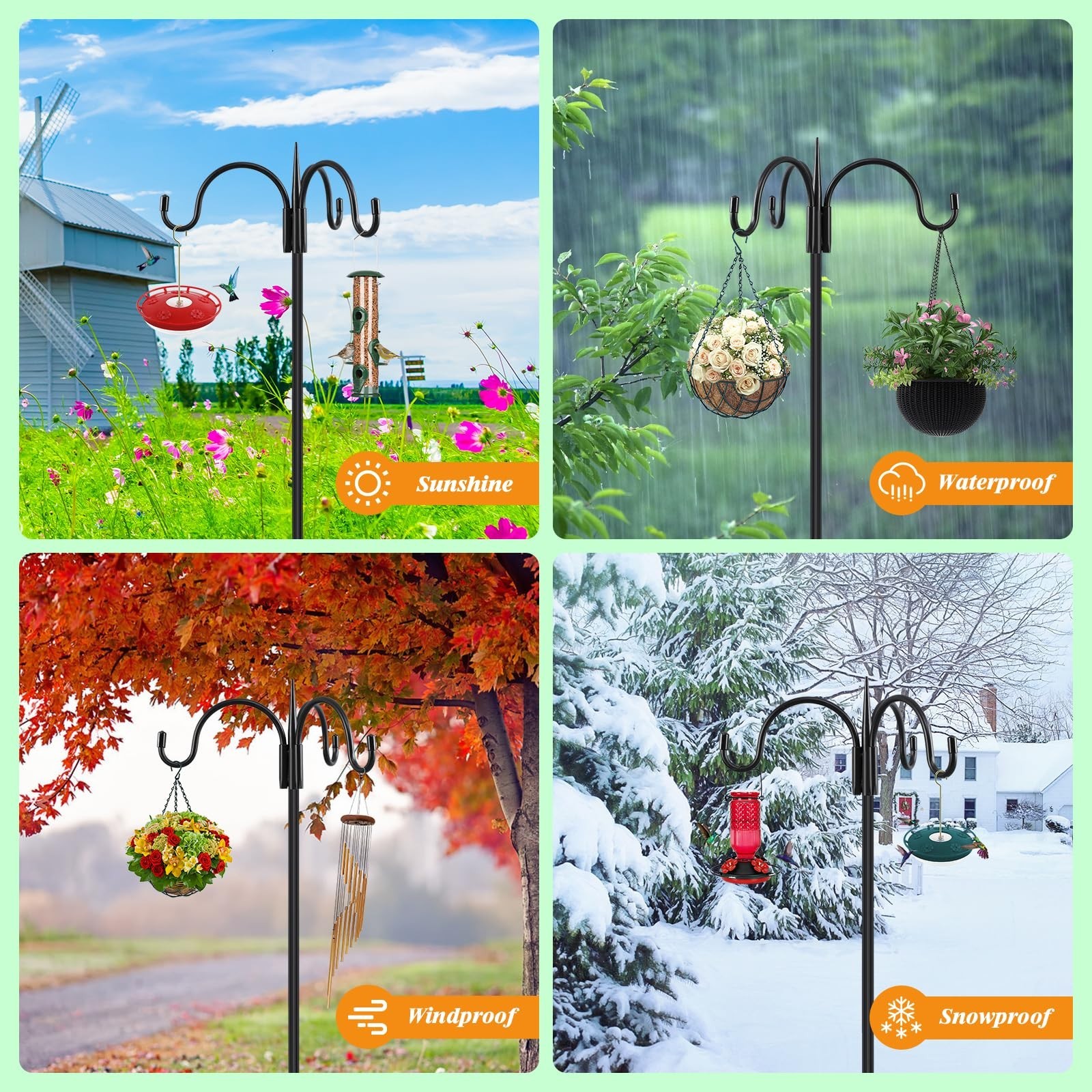 Heavy Duty 92″ Shepherd’s Hook – Adjustable Metal Bird Feeder Pole, 15lb Capacit