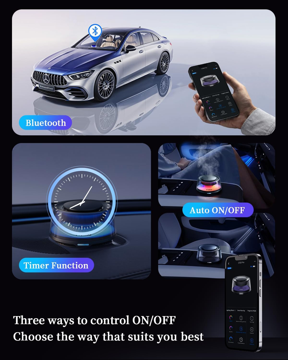 Smart Car Air Fresheners Diffuser, the First App Control Car Freshener, Solar &