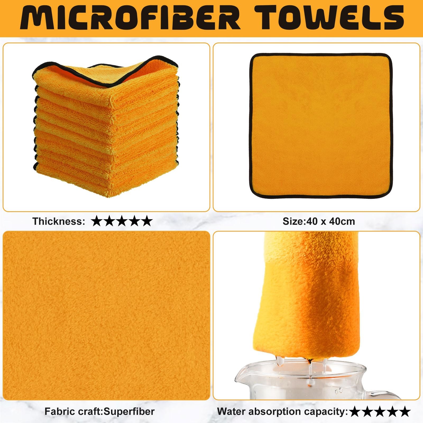 Tallew 12 Pcs Microfiber Towels 16×16 Inch Yellow Car Drying Cloth