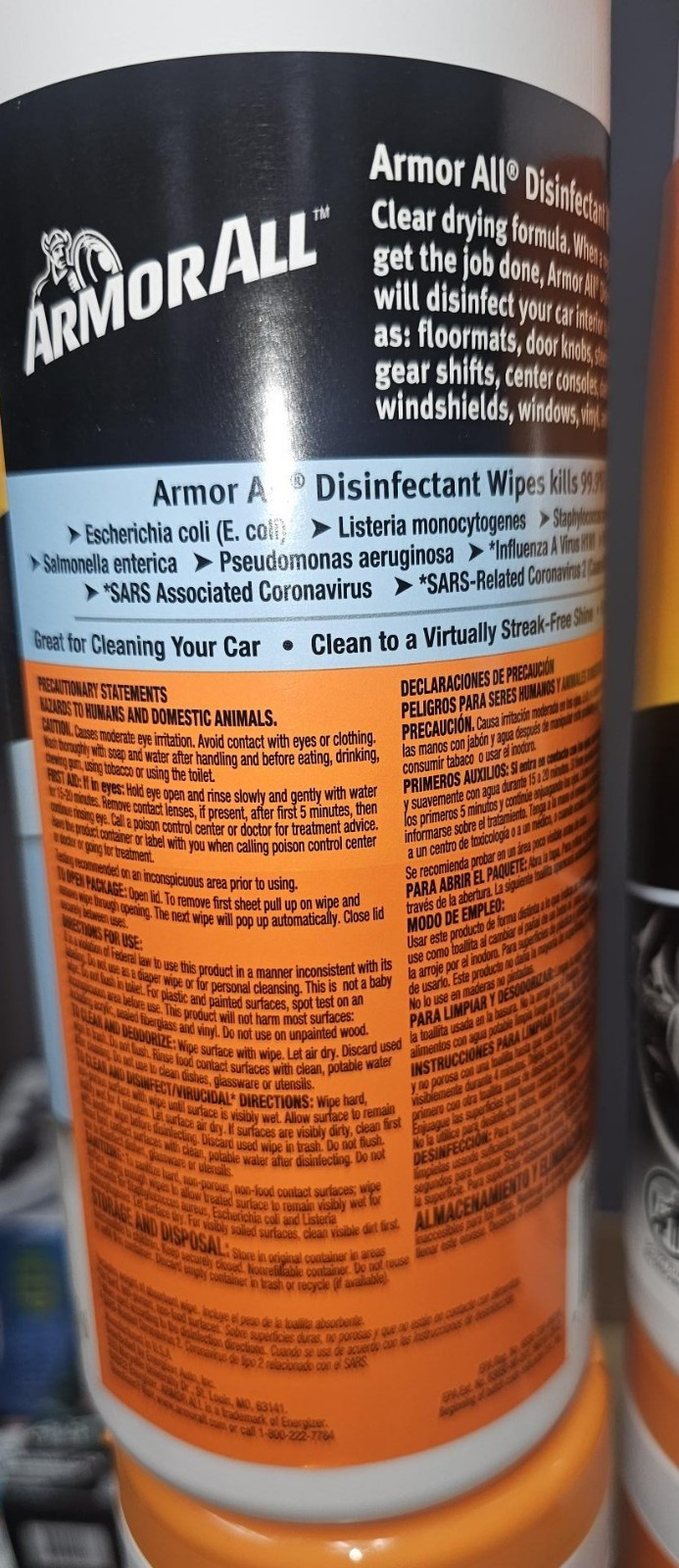 6X ARMOR ALL Car Interior surface Disinfectant Wipes – 30 Count Canister/each