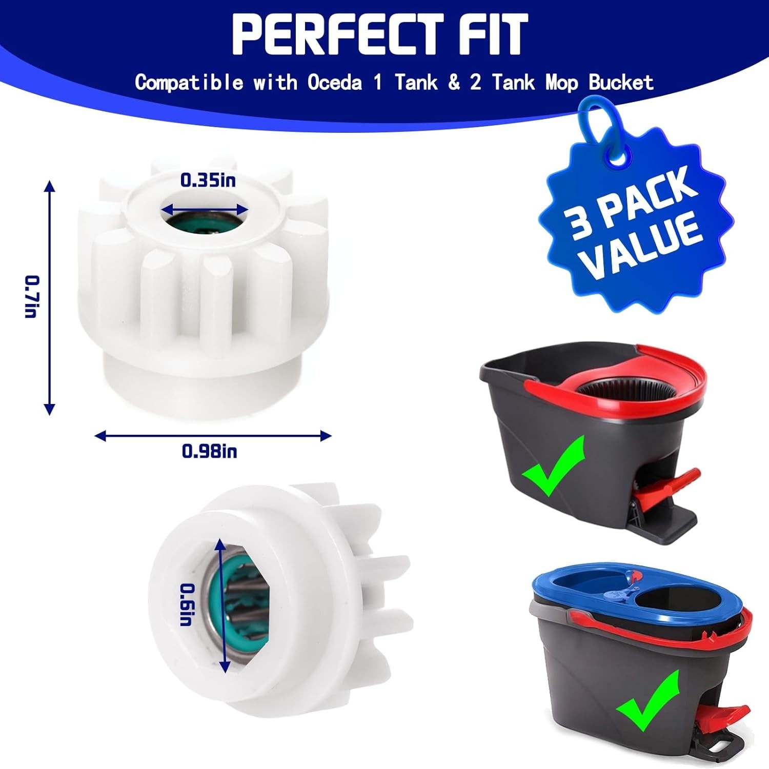 3 Pack Mop Bucket Pedal Bearings – Compatible with O-Cedar Systems
