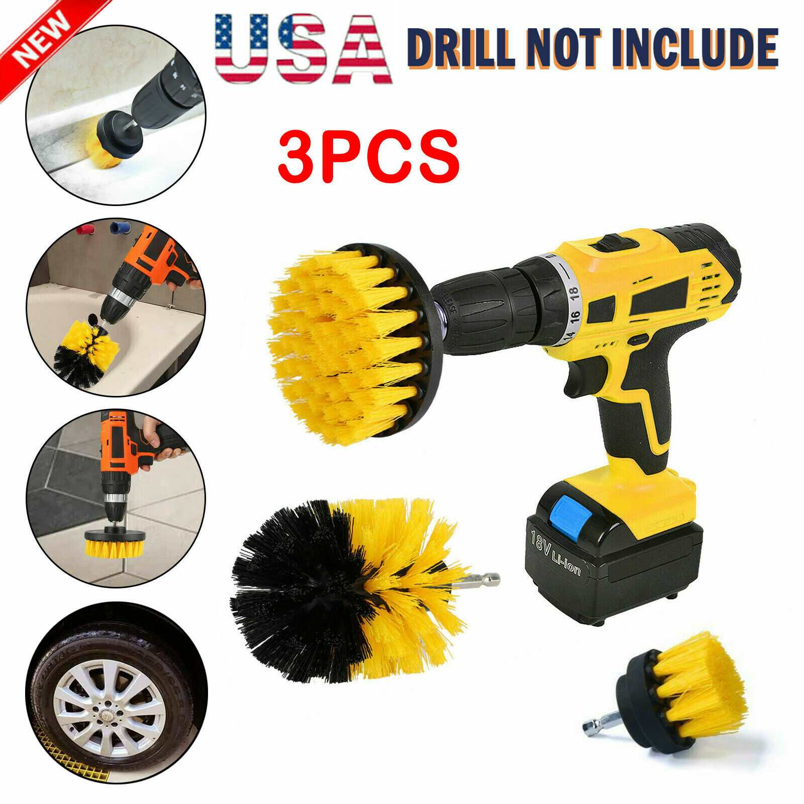Drill Brush Power Scrubber Kit Cleaning Brush 3 Pack