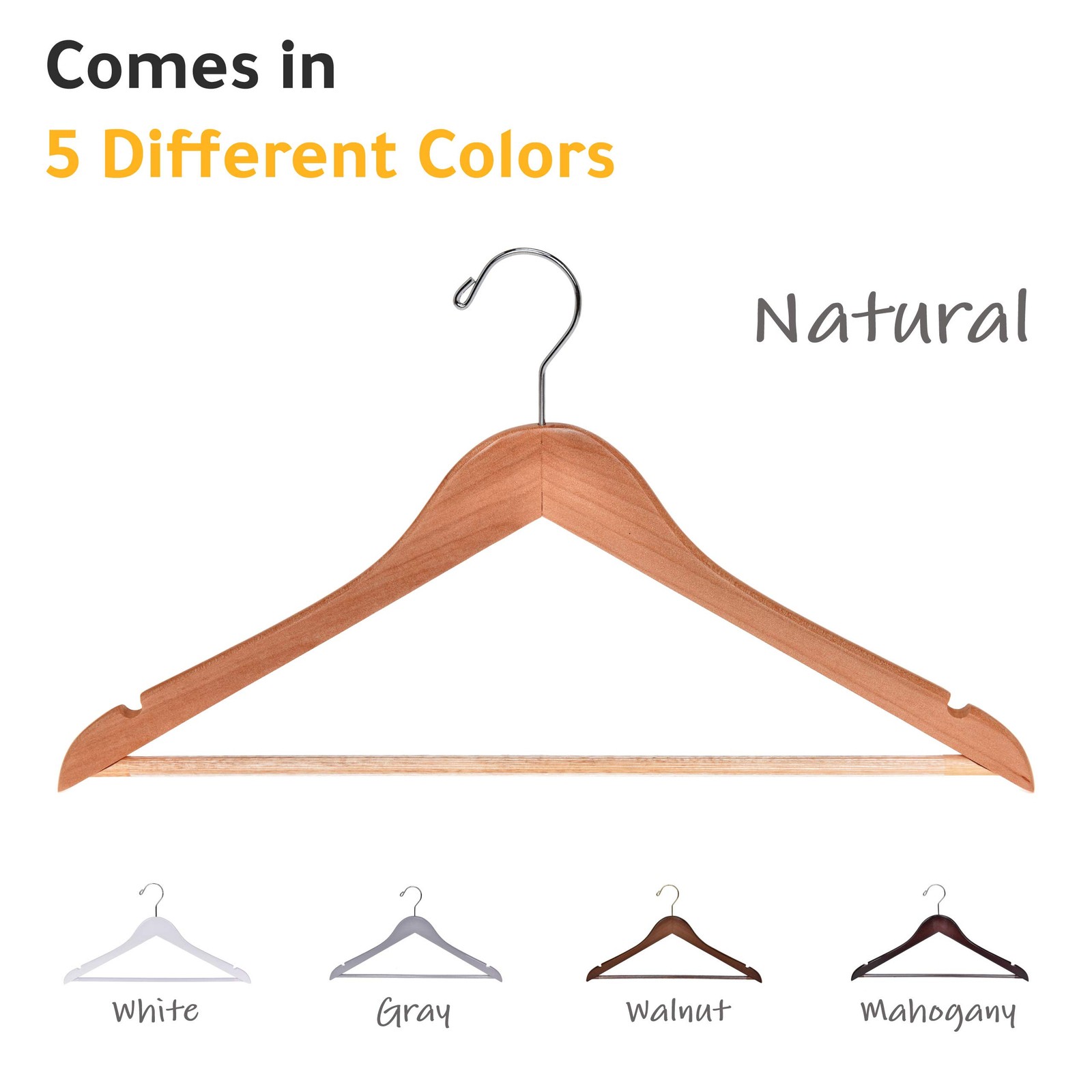 Quality Wooden Hangers – Slightly Curved Hanger Set – 17.5 inch, Natural