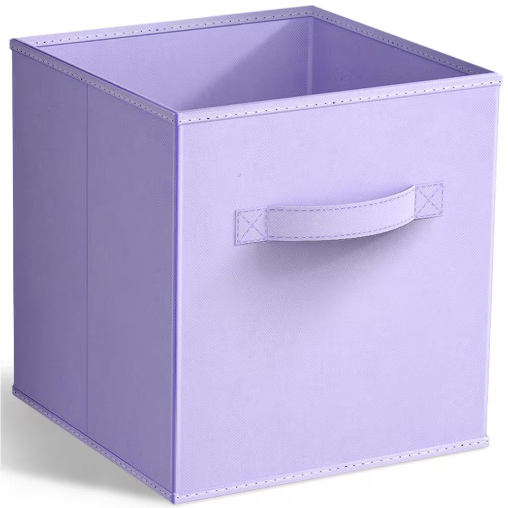 Foldable Storage Cubes W/ Handle Purple 10.5 in X 11 in Fabric Decorative Basket